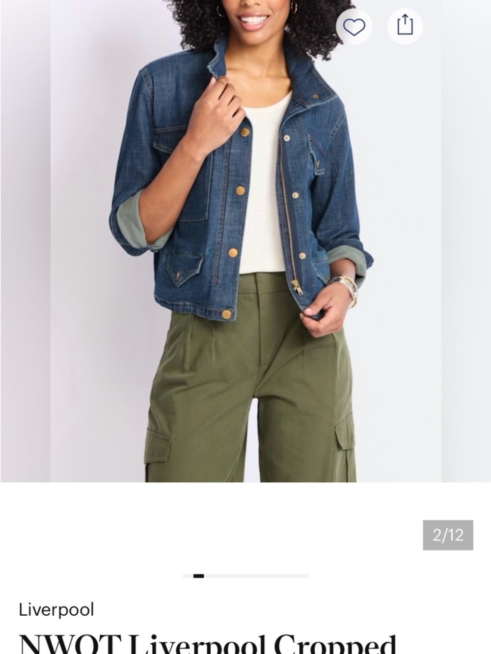 Liverpool Cropped Denim Jacket in Dark Blue Size XL